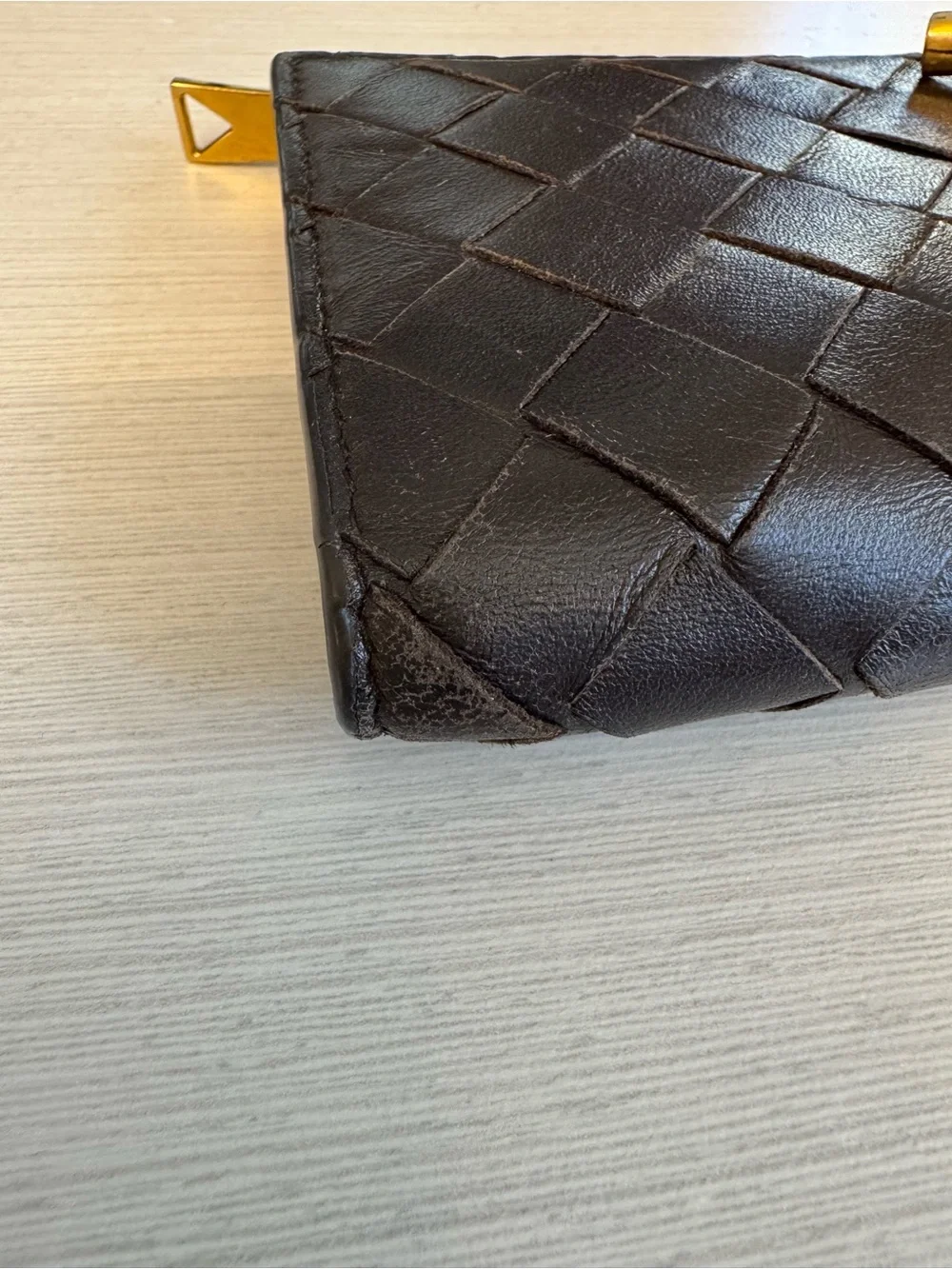 Bottega Veneta Dark Brown Intrecciato Zip Wallet with Gold Hardware